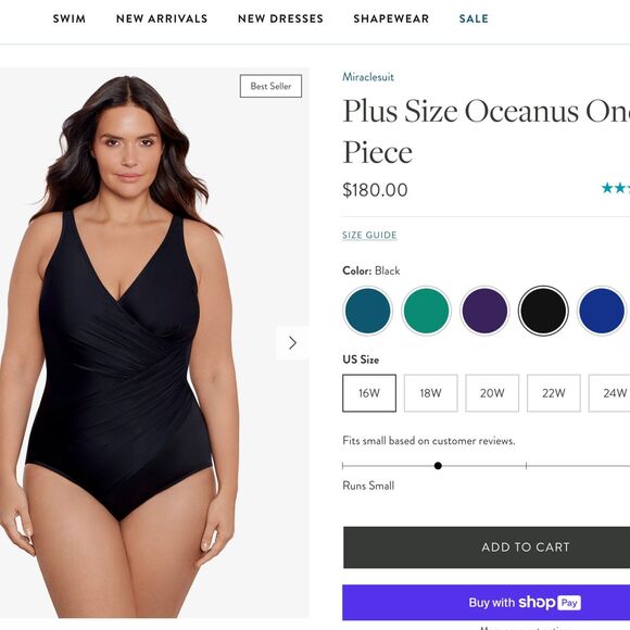 Miraclesuit Oceanus Swimsuit 18W Black One Piece Surplice Ruched 74488W $180 - Picture 15 of 15